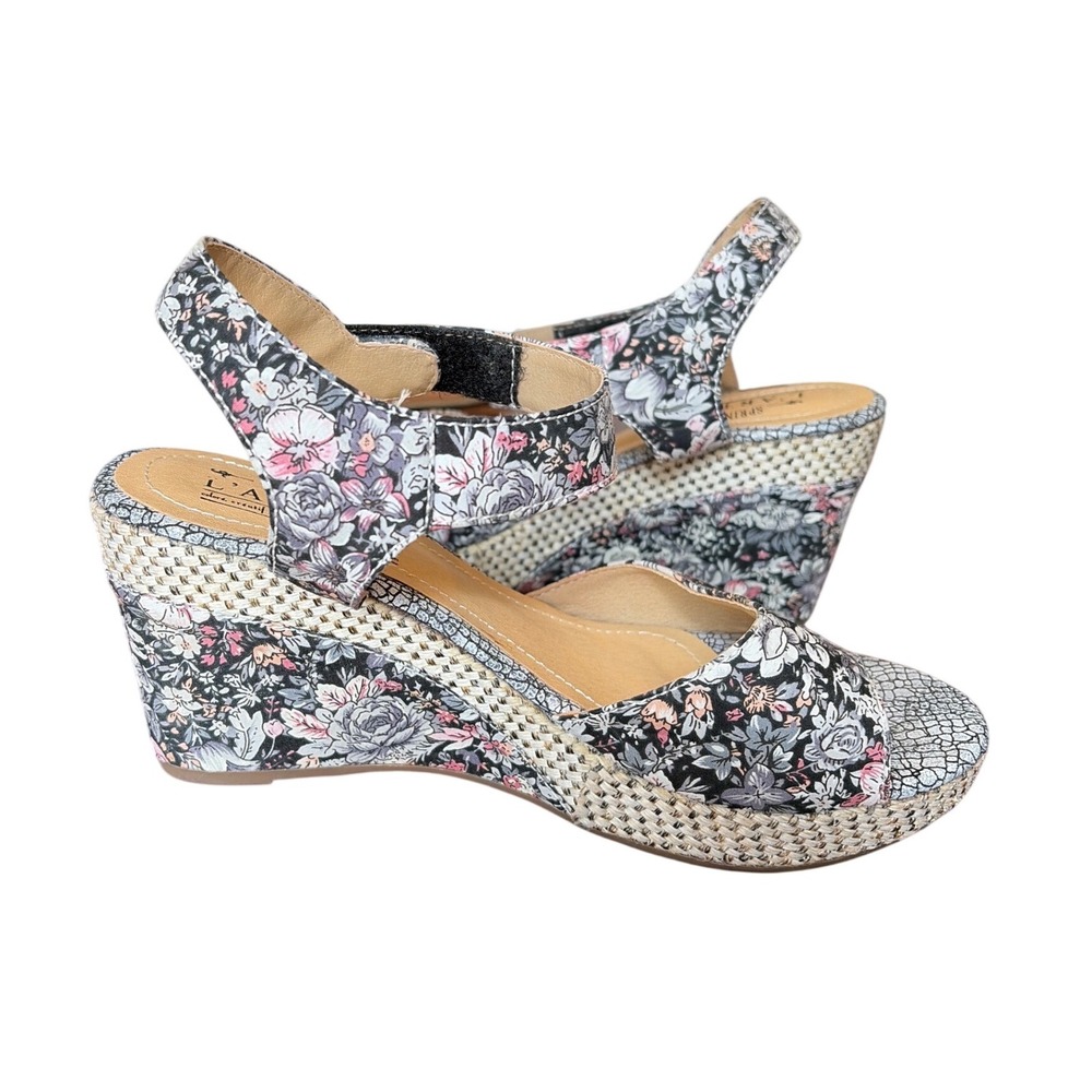 L'Artiste Spring Step Ellimae Multi Floral Wedge Sandals Leather 37 US 6.5-7 - Picture 7 of 9
